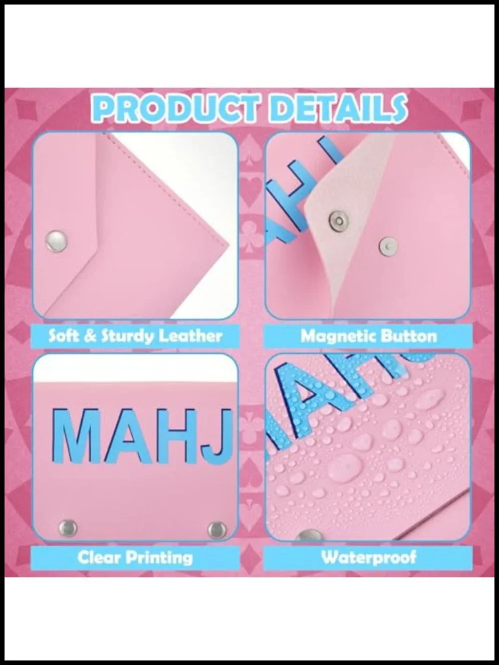 Mahjong Card Holder Leather Magnetic Closure Storage Case